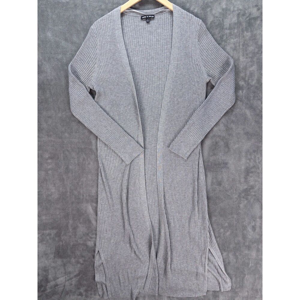 Cable & Gauge Gray Ribbed Duster Cardigan Womens XL Long Open Front Minimalist